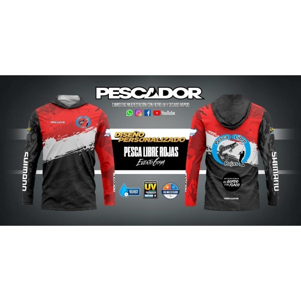 PL - Remera Capucha + Filtro Proteccion Uv Secado Rapido Rojo